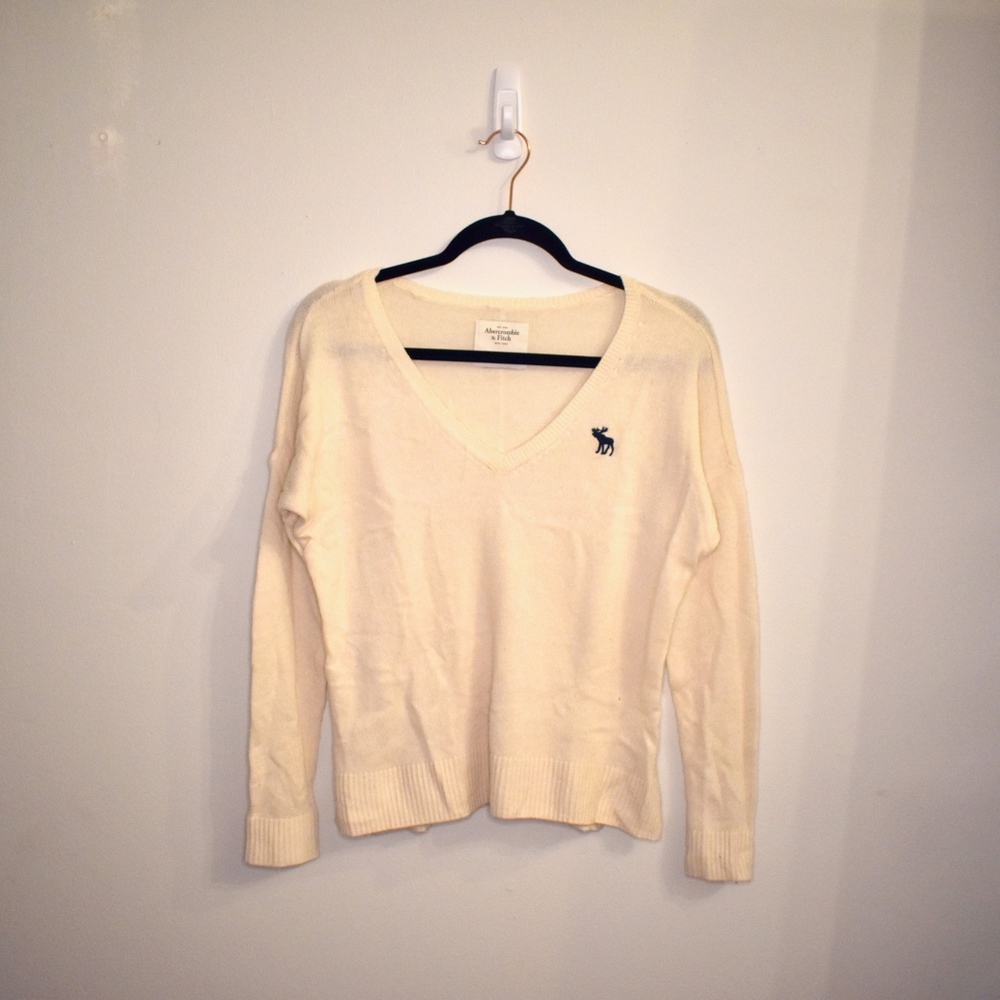 Abercrombie & Fitch Cream V-neck Sweater
